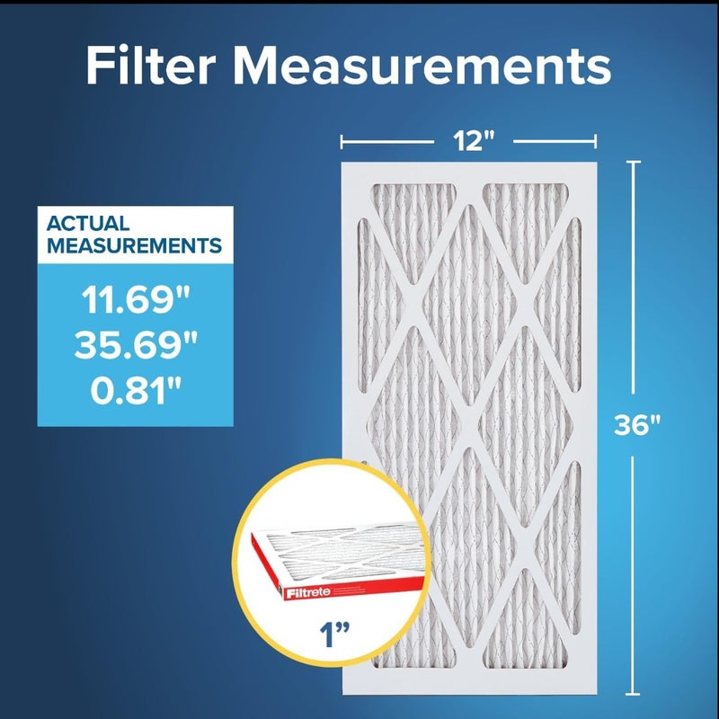FILTRETE 12x36x1 AC Furnace Air Filter, MERV 11, MPR 1000, Micro Allergen Defense, 3-Month Pleated 1-Inch Electrostatic Air Cleaning Filter, 2 Pack (Actual Size 11.69 x 35.69 x 0.81 in) - Image 2